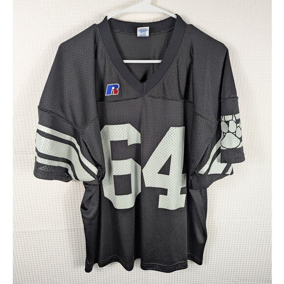 Russell Athletic XL Black Football Jersey 64 Mesh Vintage 90s Made in Mexico - Picture 1 of 4